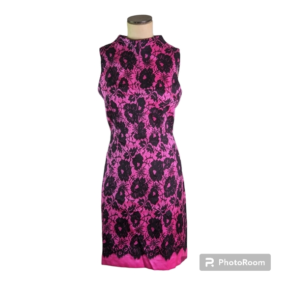 Milly Gianna Hot Pink & Black Wool &  Silk Blend Floral  Dress, Sz 8 , N… - Picture 1 of 6